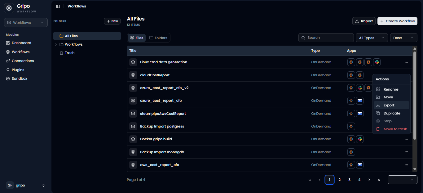 Export Plugin Menu